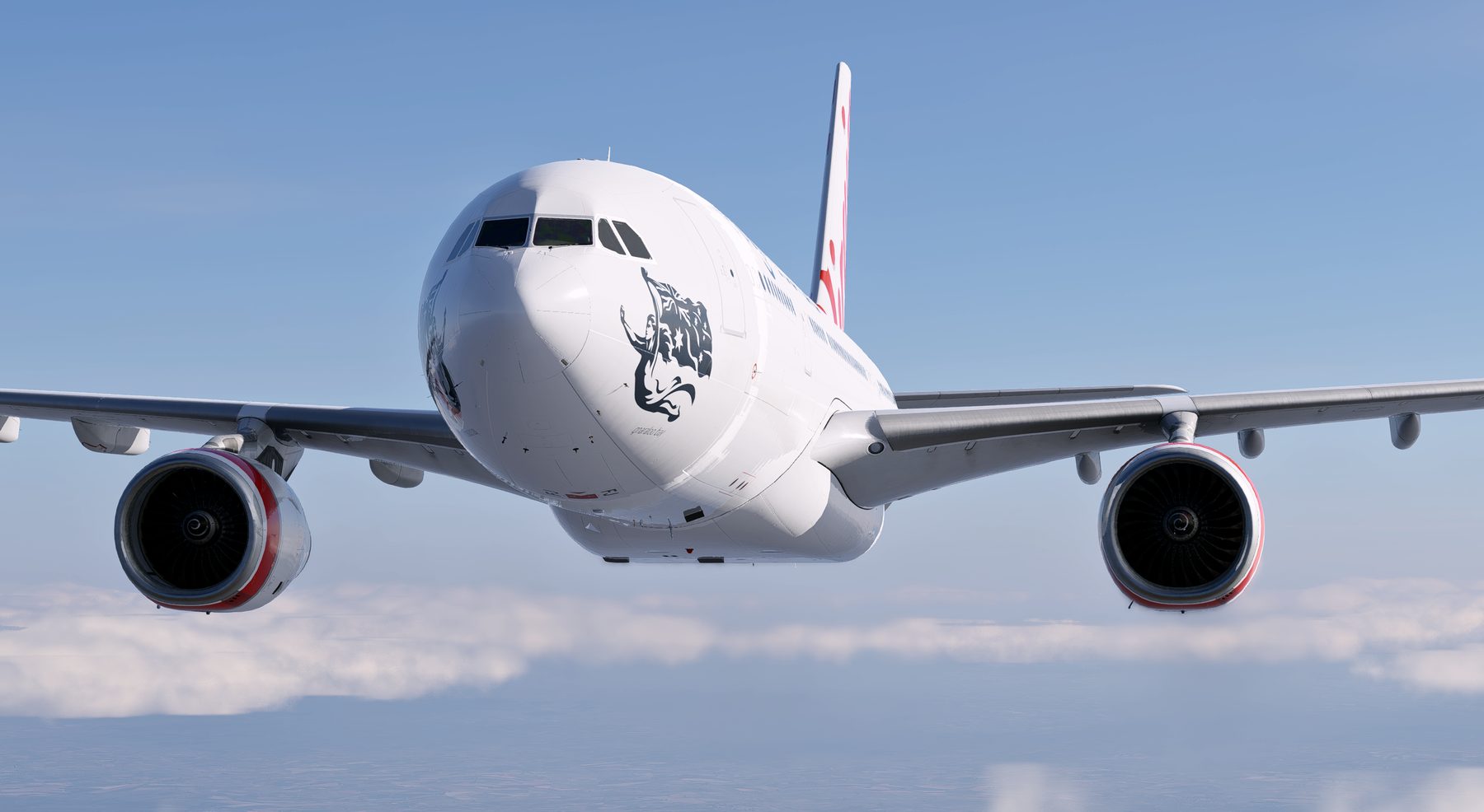 Virgin Australia A330-200 seen head-on in flight